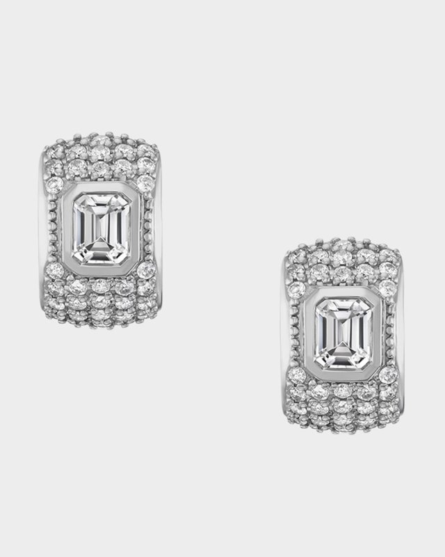 Wide Diamond Huggie Earrings with Crystal Quartz